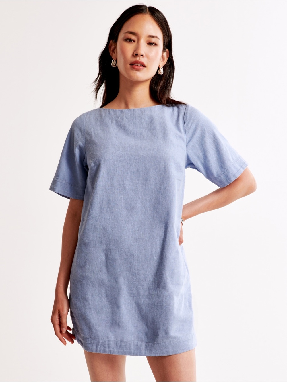 Abercrombie & Fitch Linen Cotton Blend T Shirt Mini Dress, Light Blue – Small